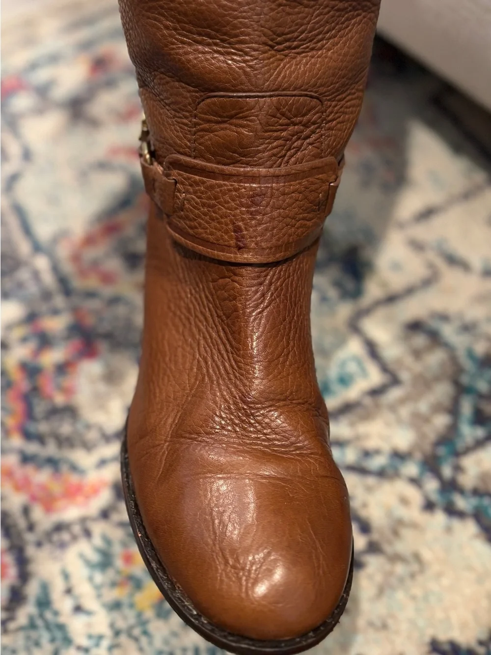 Coach Sapphire Chestnut Brown Leather Knee Boots with Gold Hardware. Size 9B